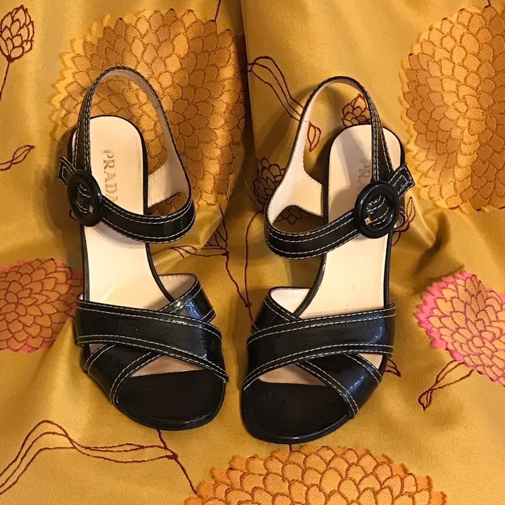 Prada Black Patent Sandal